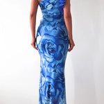 Margovil Ruffle One Shoulder Floral Print Bodycon Maxi Dress