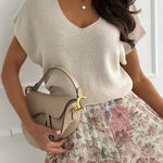 V Neck Short Sleeves Knit Top