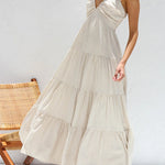 Margovil V Neck Ruffle Trim Tiered Sleeveless Linen Maxi Dress (2 Colors)