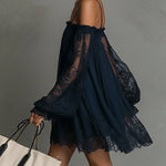 Noemi™ | Navy Lace Chiffon Mini Dress