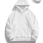 KZZ Men's Solid Pocket Long Sleeve Fuzzy Hoodie