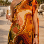 One Shoulder Valley Printed Maxi Dress