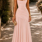 Margovil Sleeveless Back Criss Cross Solid Flowy Maxi Dress