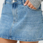 Margovil One Button Pocketed Denim Mini Skirt