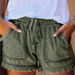 Margovil Drawstring Waist Pockets Raw Hem Shorts