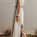 Boat Neck Sleeveless Back Slit Maxi Dress