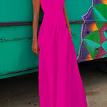 Margovil Solid Criss Cross Backless Maxi Cami Dress
