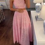 Margovil Lace Hollow Out Sleeveless Crop Top High Waist Maxi Skirt Set