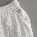 Vacation Retro White Cotton Linen Short-Sleeve Hooded Top And Balloon Pants Set