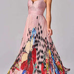 Sleeveless High Waist Floral Print Pleated Maxi Dress