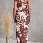 Tie Knot One Shoulder Sleeveless Floral Print Maxi Dress