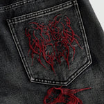 KZZ American Retro 3D Bone Embroidery Washed Jeans