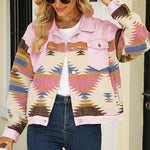 Nadorine Aztec Lapel Long Sleeve Retro Western Denim Jacket
