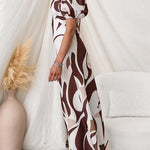 V Neck Puff Short Sleeves Printed Maxi Dress