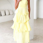 Margovil Strapless Empire Waist Ruffle Layered Maxi Dress