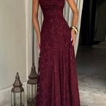 Margovil Spaghetti Strap Backless Lace-up Jacquard Maxi Dress