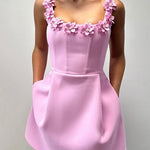 Margovil Strappy Floral Neckline Sleeveless Mini Dress