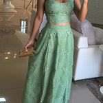 Margovil Embroidery Crop Cami Top and Elastic Waist Swing Maxi Skirt Set