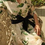 3/4 Sleeves Button Up Wild Rose Print Shirt Maxi Dress
