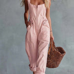 Casual Retro Square Neck Front Zipper Light Yellow Denim Jumpsuit