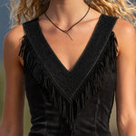 Retro V-neck Fringed Suede Sleeveless Mini Dress