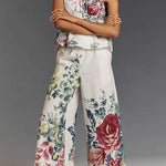 Margovil Floral Print Strapless Ruffle Tube Top and Smocked Waist Wide Leg Pants
