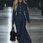 【24-hour shipping out】Casual Slim Fit Vintage Lace-up Long Sleeve Denim Maxi Dress
