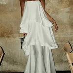 Margovil Adjustable Strap Ruffle Layered Satin Maxi Dress