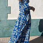 Off Shoulder Bell Sleeves Boho Print Swing Maxi Dress