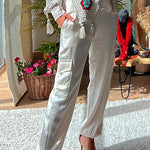 Margovil Solid Satin Cargo Pants with Pockets