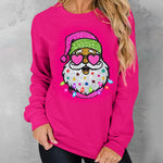 Women's Shiny Santa Print  Round Neck Sweatshirt