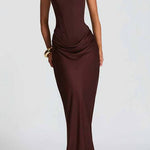 Margovil Sleeveless Ruched Solid Bodycon Maxi Dress