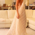 Margovil Halter Backless Ruffle Trim Swing Maxi Beach Cover Up Dress