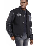 KZZ Men's Letter Patched Pocket Button Front Varsity Jacket