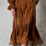Retro Ruffle Neck Lace Trim Eco-friendly Velvet Midi Dress
