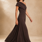 Rosetta | Chocolate One-Shoulder Draped Maxi Dress