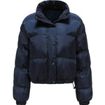 Short Puffer Jacket Stands Up Button Zipper Outerwear