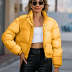 Short Puffer Jacket Stands Up Button Zipper Outerwear