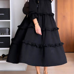 A-Line Loose Ruffled Solid Color Split-Joint Round-Neck Maxi Dresses