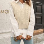 Womens Sweater Vests Cable Knit Sleeveless V-Neck Crop Tank Tops Sweaters Vest