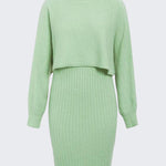Women's Two Pieces Sets Long Sleeve Lazy Style Fashionable Sweater + Solid Knitted Skirt Dress
