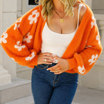 Nadorine Women's Cute Daisy Knit Cardigan Long Sleeve Casual Flower Open Front Sweater Tops