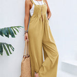 Solid Color Sleeveless Sling Pocket Wide Leg Side Button Plus Size Jumpsuits
