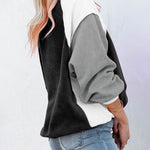 Nadorine Colorblock Bishop Sleeve Sweatshirt Plush Stitching Jumper Crop Top