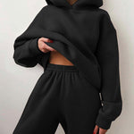 Nadorine Casual Solid Color Long Sleeve Hooded Sports Suit Hoodie Sweatshirt Two Piece Set