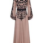 A-line Flared Sleeves Printed Tied Waist V-neck Maxi Dresses