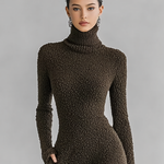 Women's Slim Fit Plush Knitted High Neck Side Slit Midi Dress