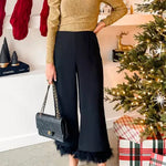Chicest High Waist Feather Hem Wide Leg Pants