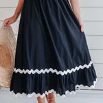 Black Ric Rac Trim High Waist Maxi Skirt