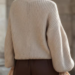 Cream Knit Turtleneck Sweater With Ruffled Cuffs
